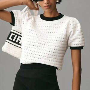 Anthropologie Endless Rose puff-Sleeve contrast rib crop Top sweater size XS